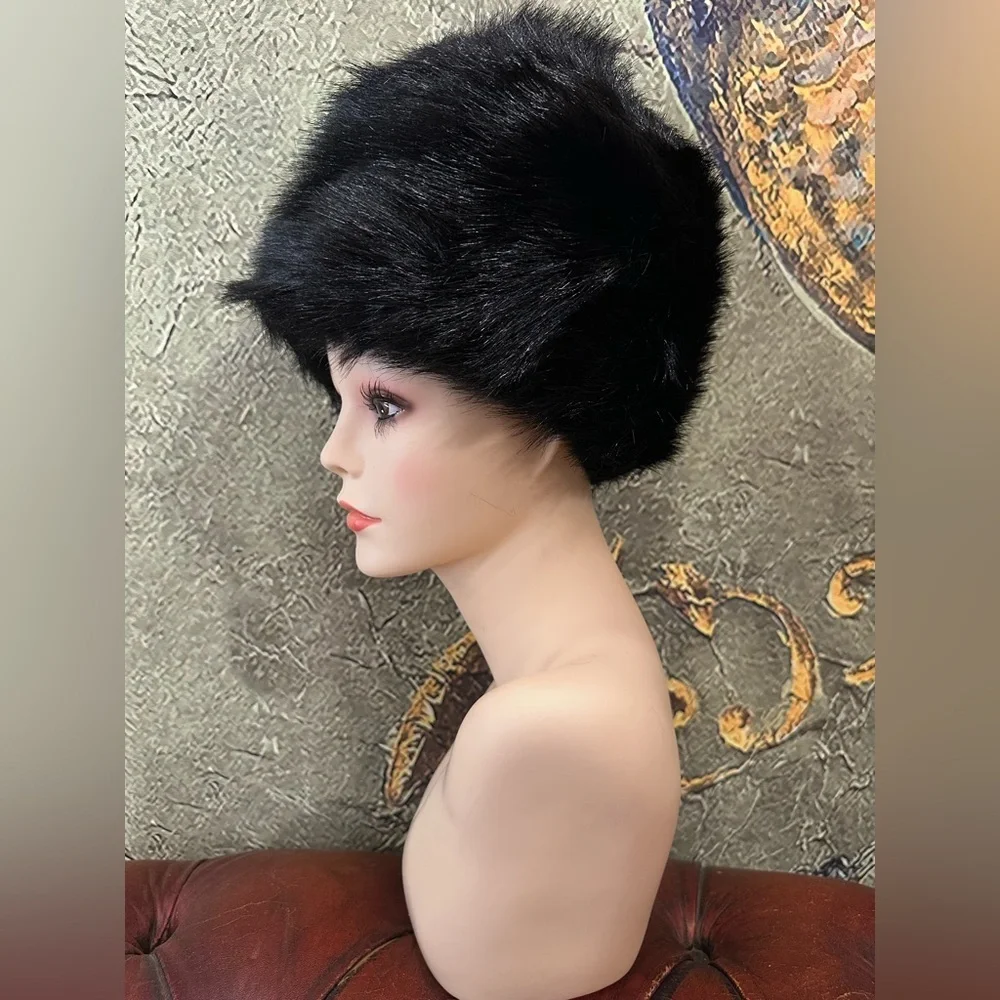 Faux Fur Cossack Winter Hat - Jet Black - Picture 2 of 5